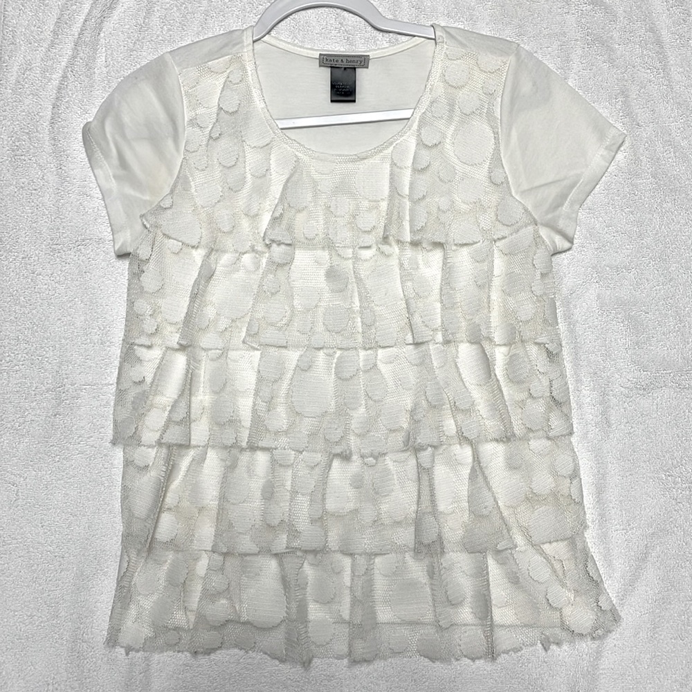 White ruffled polkadot pattern t-shirt